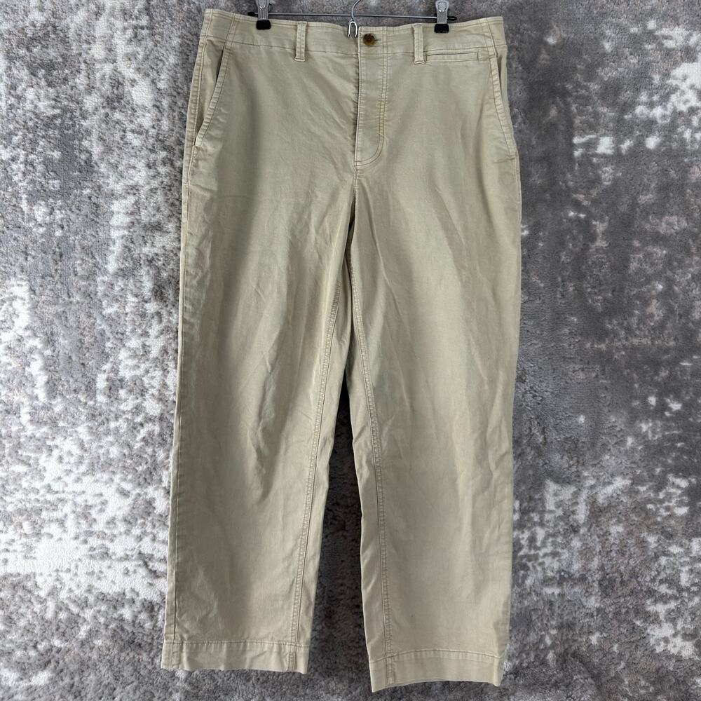 Everlane Size 14 Flat Front Straight Leg Pants Beige Button Zip Pocket Casual